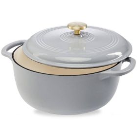 6-Quart Enameled Cast Iron Dutch Oven - Large Light Grey Covered Casserole Pot 6-Quart Enameled Cast Iron Dutch Oven - Large Light Grey Covered Casserole Pot